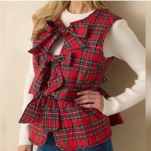 Entro Red Plaid Three Bow Vest Small